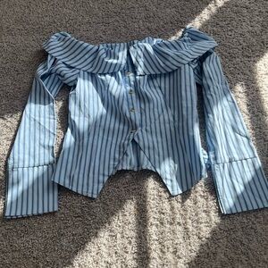 SHEIN Blue Striped Off-Shoulder Blouse